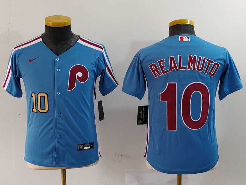 Youth Philadelphia Phillies #10 JT Realmuto Light Blue Cooperstown Cool Base Jerseys